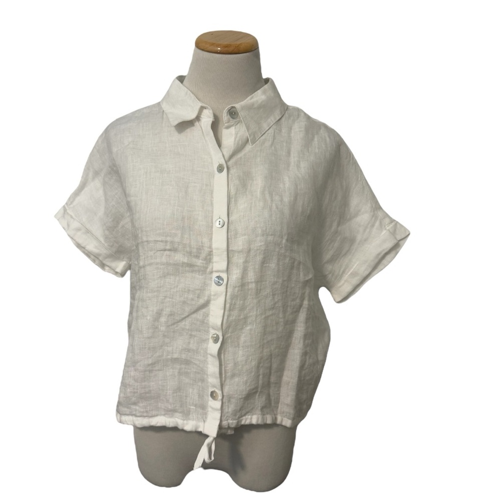 Joie Linen Cropped Button Top